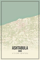 Retro US city map of Ashtabula, Ohio. Vintage street map.