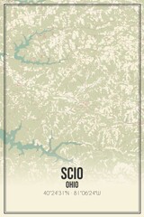 Retro US city map of Scio, Ohio. Vintage street map.