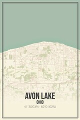Retro US city map of Avon Lake, Ohio. Vintage street map.