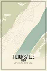 Retro US city map of Tiltonsville, Ohio. Vintage street map.