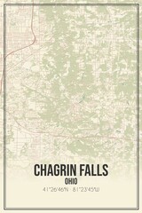 Retro US city map of Chagrin Falls, Ohio. Vintage street map.