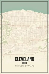 Retro US city map of Cleveland, Ohio. Vintage street map.