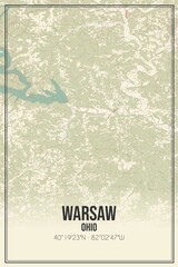 Retro US city map of Warsaw, Ohio. Vintage street map.