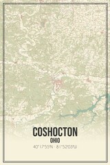 Retro US city map of Coshocton, Ohio. Vintage street map.