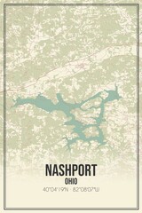 Retro US city map of Nashport, Ohio. Vintage street map.