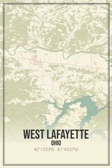 Retro US city map of West Lafayette, Ohio. Vintage street map.