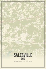 Retro US city map of Salesville, Ohio. Vintage street map.