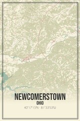 Retro US city map of Newcomerstown, Ohio. Vintage street map.