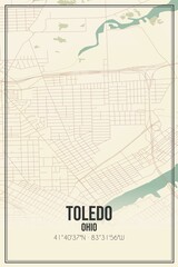 Retro US city map of Toledo, Ohio. Vintage street map.