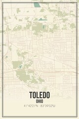 Retro US city map of Toledo, Ohio. Vintage street map.