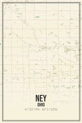 Retro US city map of Ney, Ohio. Vintage street map.