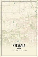 Retro US city map of Sylvania, Ohio. Vintage street map.