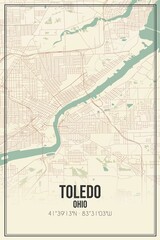 Retro US city map of Toledo, Ohio. Vintage street map. - obrazy, fototapety, plakaty
