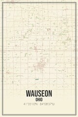 Retro US city map of Wauseon, Ohio. Vintage street map.