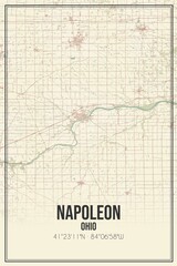 Retro US city map of Napoleon, Ohio. Vintage street map.