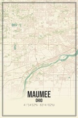 Retro US city map of Maumee, Ohio. Vintage street map.