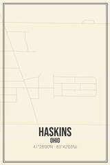 Retro US city map of Haskins, Ohio. Vintage street map.