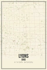 Retro US city map of Lyons, Ohio. Vintage street map.