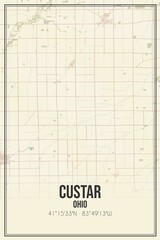 Retro US city map of Custar, Ohio. Vintage street map.