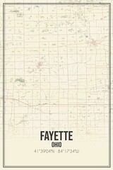 Retro US city map of Fayette, Ohio. Vintage street map.