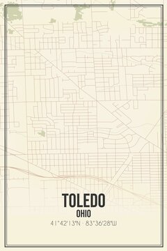 Retro US City Map Of Toledo, Ohio. Vintage Street Map.