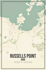 Retro US city map of Russells Point, Ohio. Vintage street map.