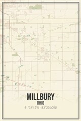 Retro US city map of Millbury, Ohio. Vintage street map.