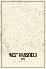 Retro US city map of West Mansfield, Ohio. Vintage street map.