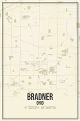Retro US city map of Bradner, Ohio. Vintage street map.