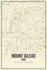 Obraz premium Retro US city map of Mount Gilead, Ohio. Vintage street map.