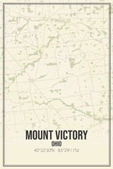 Retro US city map of Mount Victory, Ohio. Vintage street map.