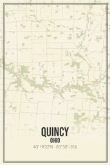 Retro US city map of Quincy, Ohio. Vintage street map.