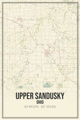 Retro US city map of Upper Sandusky, Ohio. Vintage street map.