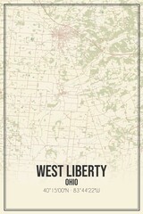 Retro US city map of West Liberty, Ohio. Vintage street map.