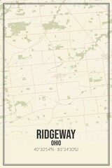 Obraz premium Retro US city map of Ridgeway, Ohio. Vintage street map.