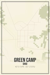 Retro US city map of Green Camp, Ohio. Vintage street map.