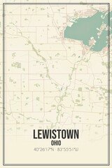 Retro US city map of Lewistown, Ohio. Vintage street map.