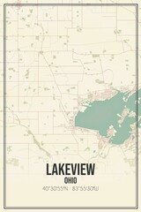 Retro US city map of Lakeview, Ohio. Vintage street map.