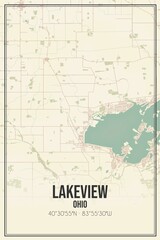 Obraz premium Retro US city map of Lakeview, Ohio. Vintage street map.