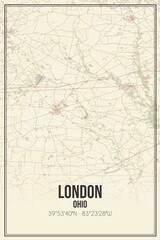Retro US city map of London, Ohio. Vintage street map.