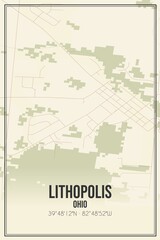 Retro US city map of Lithopolis, Ohio. Vintage street map.