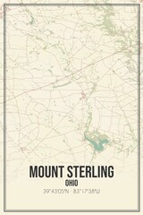 Retro US city map of Mount Sterling, Ohio. Vintage street map.