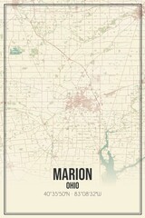 Retro US city map of Marion, Ohio. Vintage street map.