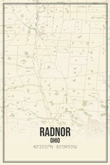 Retro US city map of Radnor, Ohio. Vintage street map.