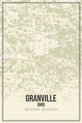 Retro US city map of Granville, Ohio. Vintage street map.