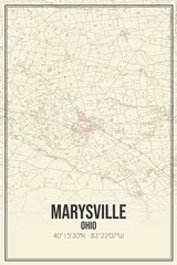 Retro US city map of Marysville, Ohio. Vintage street map.