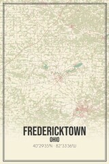 Retro US city map of Fredericktown, Ohio. Vintage street map.