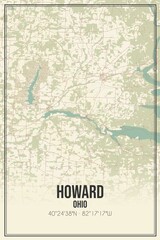 Retro US city map of Howard, Ohio. Vintage street map.