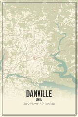 Retro US city map of Danville, Ohio. Vintage street map.