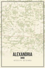 Retro US city map of Alexandria, Ohio. Vintage street map.